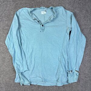 Rag Bone Shirt Mens Small Blue Henley Light Aqua Long Sleeve Destroyed Homeless